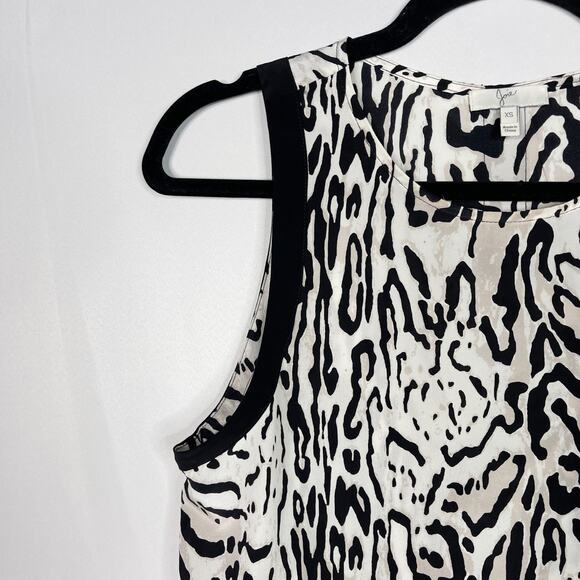 Joie XSmall XS Black White Silk Toki Ocelet Printed Tank Animal Print Grossgrain - Picture 3 of 12